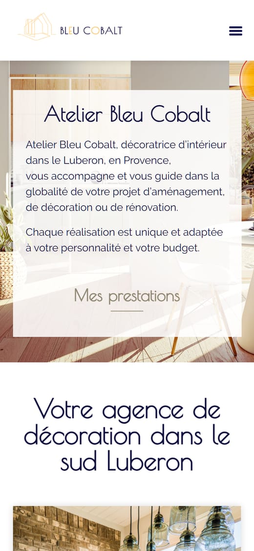 Page d'accueil de atelierbleucobalt.com sur mobile