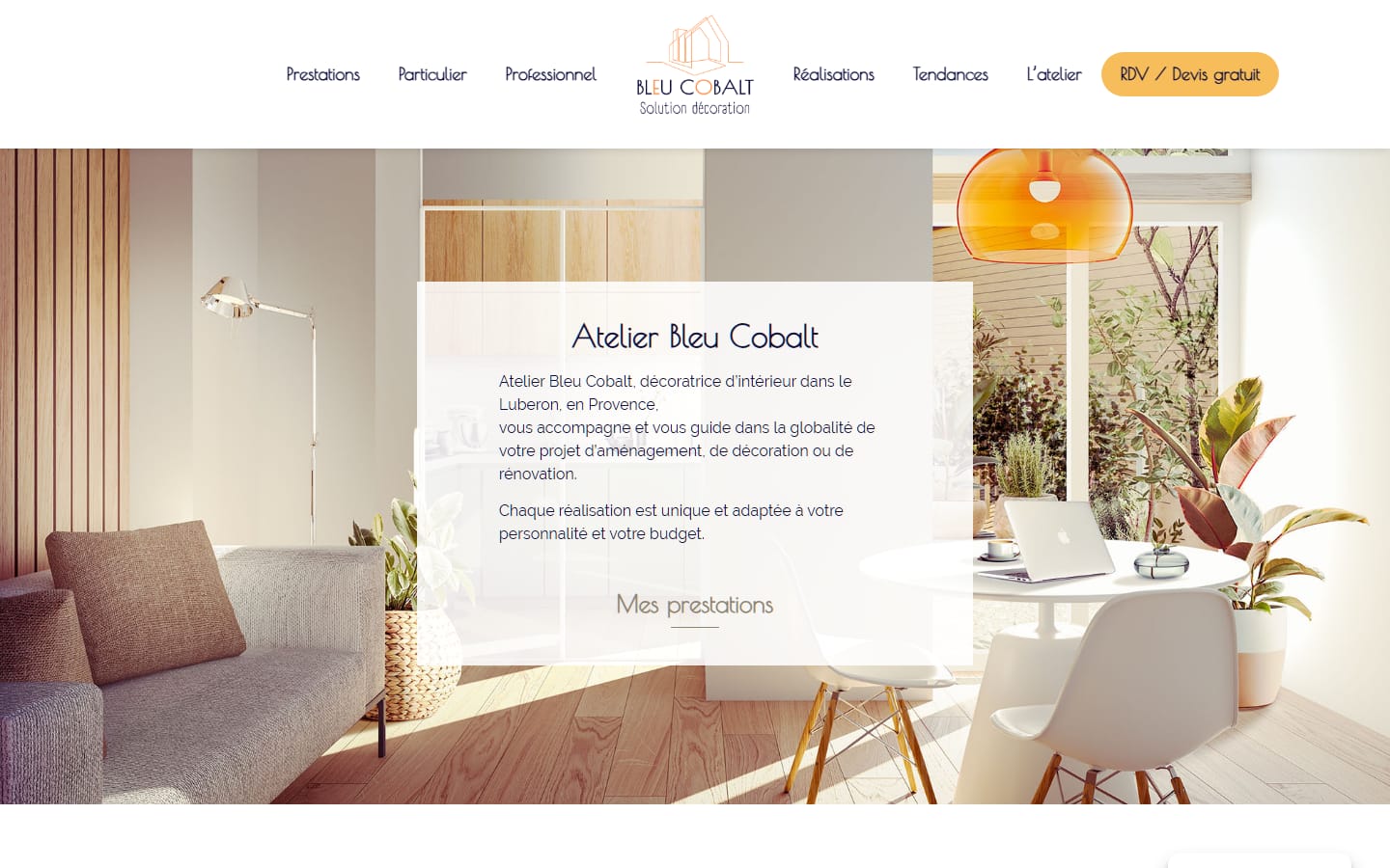 Page d'accueil de atelierbleucobalt.com sur ordinateur