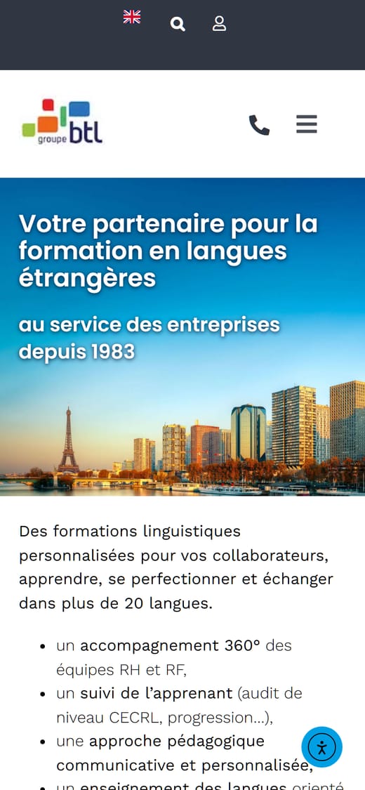 Page d'accueil de btl.fr sur mobile