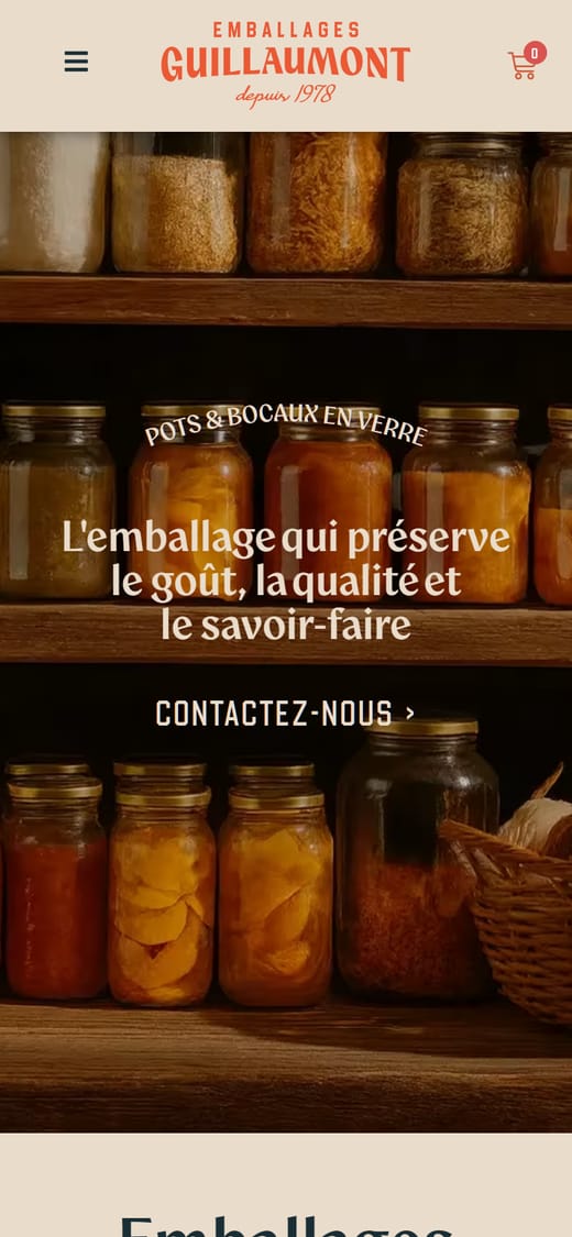 Page d'accueil de guillaumont-emballages.fr sur mobile