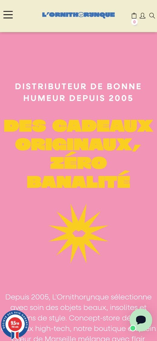Page d'accueil de lornithorynque.fr sur mobile