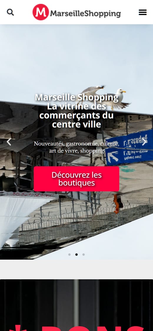 Page d'accueil de marseillecentre.fr sur mobile