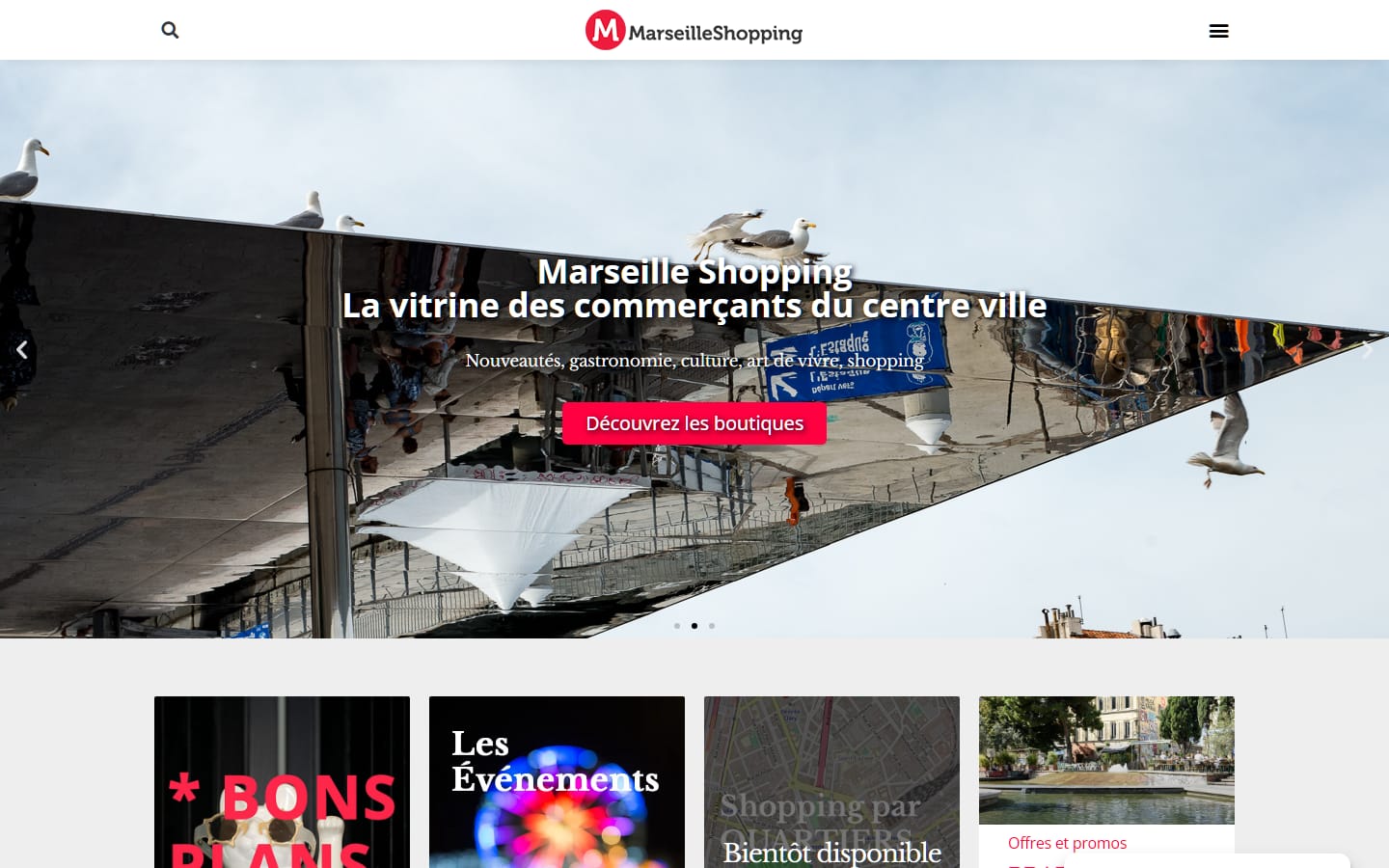 Page d'accueil de marseillecentre.fr sur ordinateur