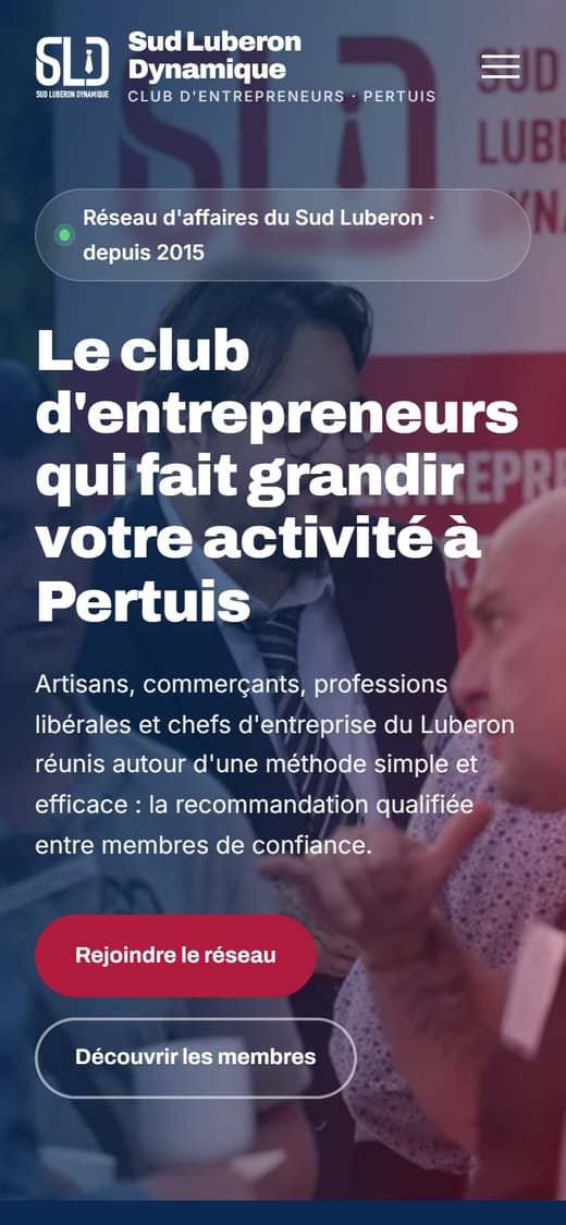 Page d'accueil de sudluberondynamique.fr sur mobile